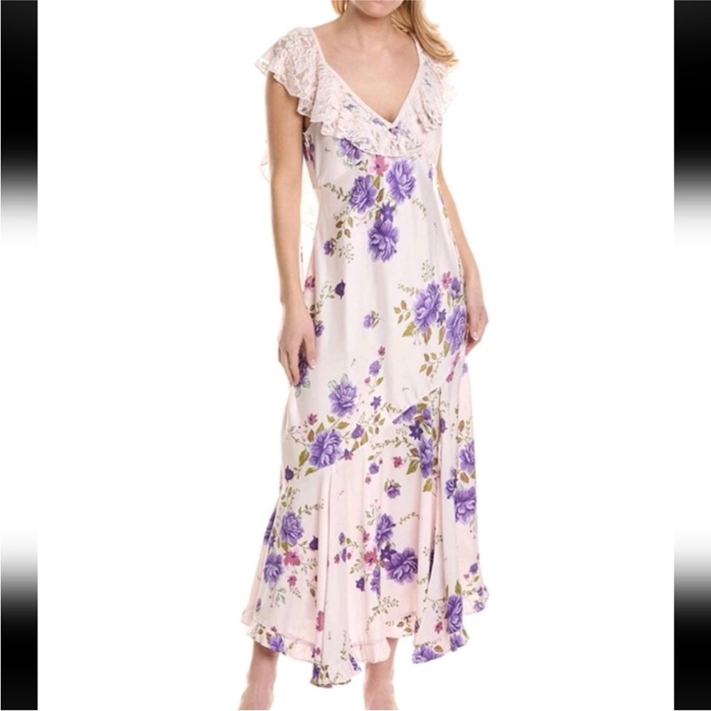 NWOT Free People Warm Hearts Floral Lace-Trim Slip Dress in Lavender and Cream - Picture 3 of 5